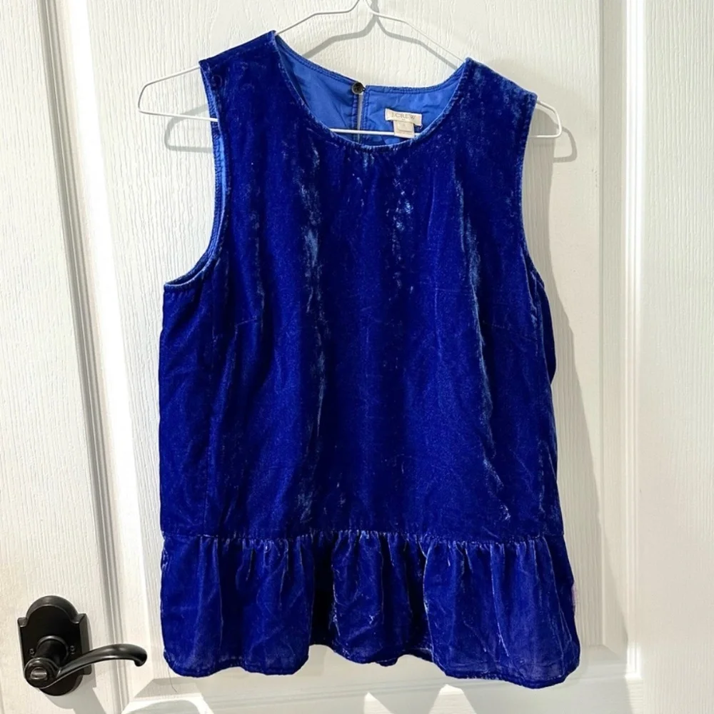 J.Crew Blue Velvet Drapey Peplum Sleeveless Blouse Top